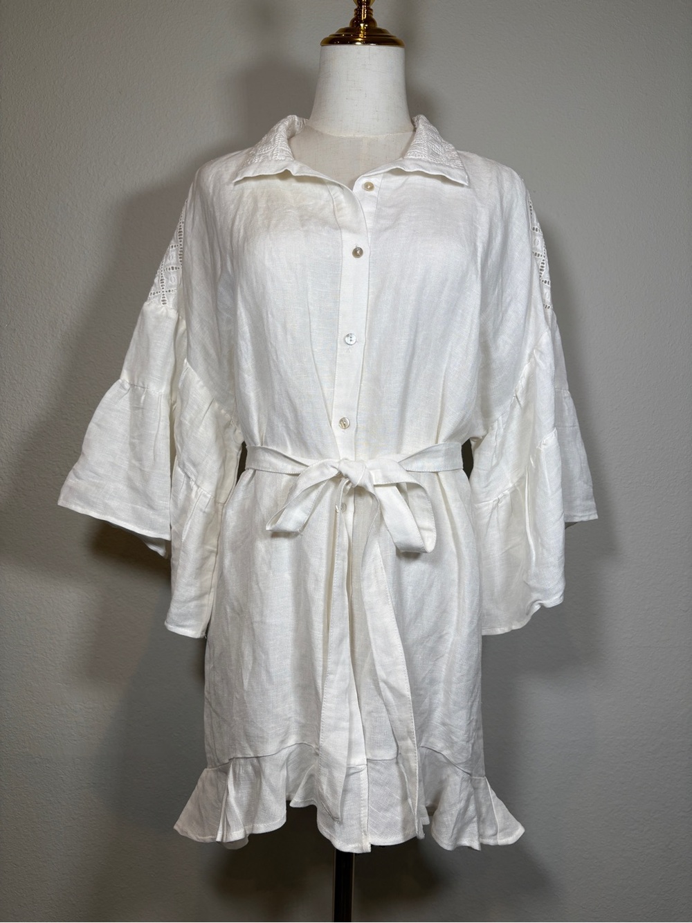NWT Hermoza Flounce Hem & Sleeve Linen Cover-Up Size Medium